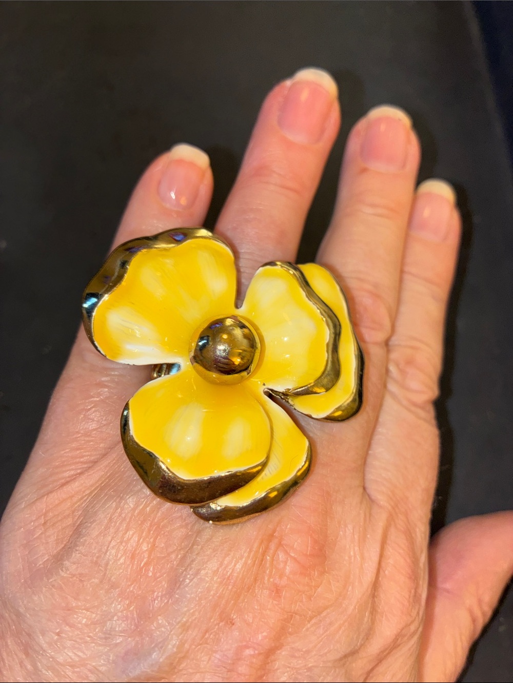 Yellow Floral Enamel Statement Stretch Ring